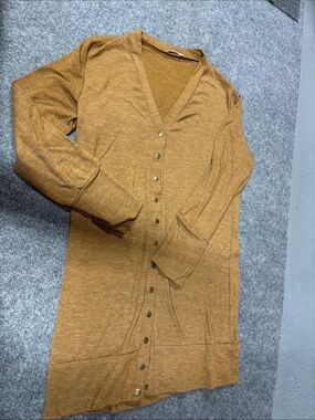 Alife Long Button-Front Cardigan in Mustard Brown